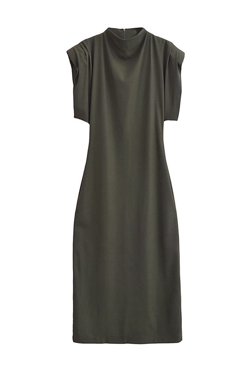 Nora® | Casual daily solid color half turtleneck zipper A-line dresses