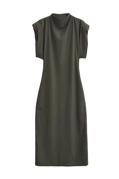 Nora® | Casual daily solid color half turtleneck zipper A-line dresses