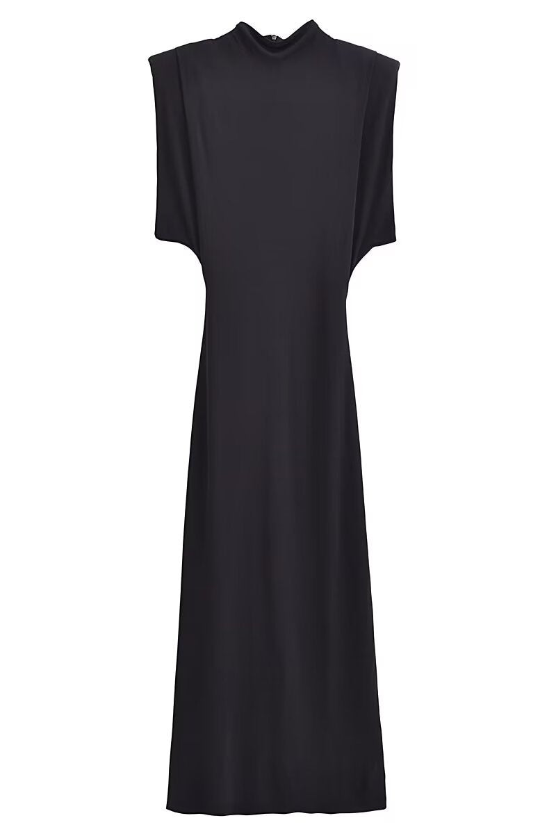 Nora® | Casual daily solid color half turtleneck zipper A-line dresses