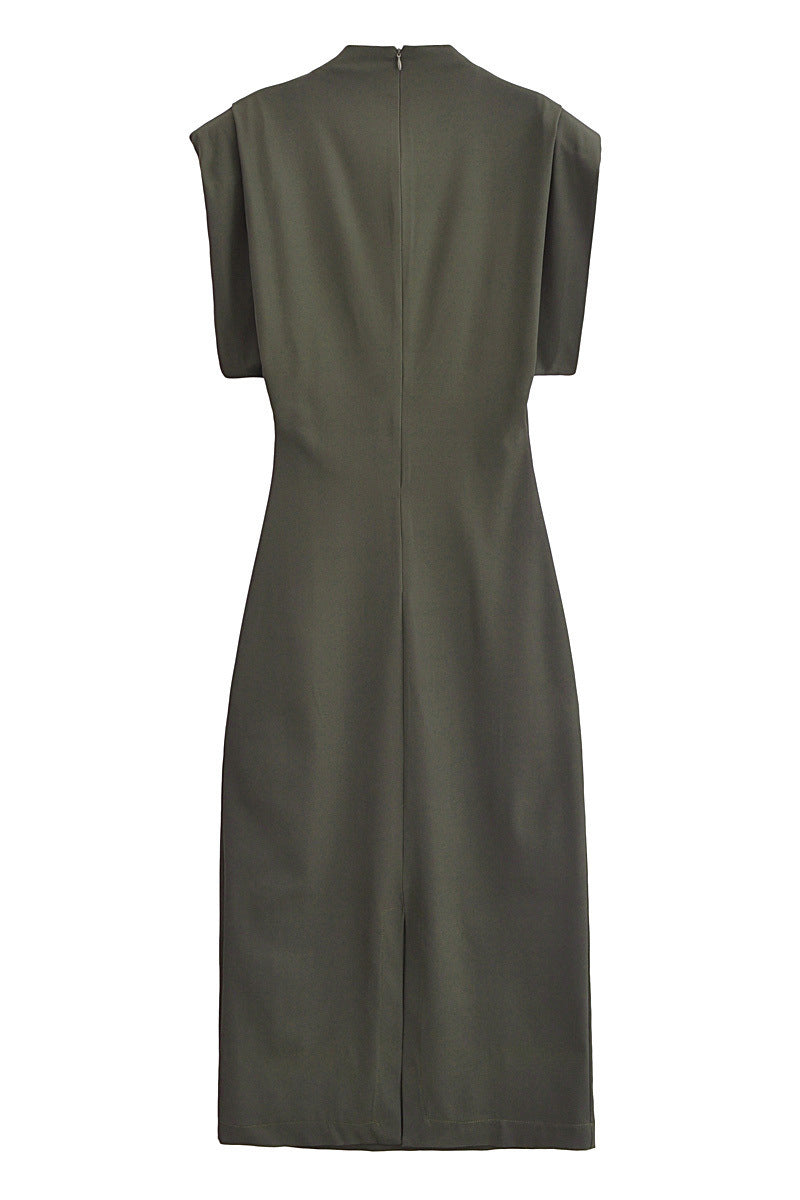 Nora® | Casual daily solid color half turtleneck zipper A-line dresses