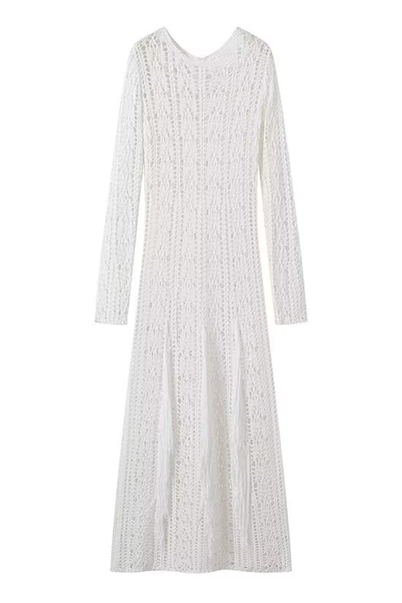 Olga® | Sexy solid color, hollow out, tassel, O-neck, one-tier skirt dresses