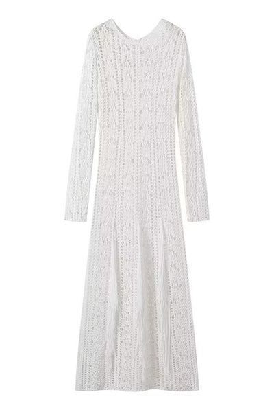 Olga® | Sexy solid color, hollow out, tassel, O-neck, one-tier skirt dresses