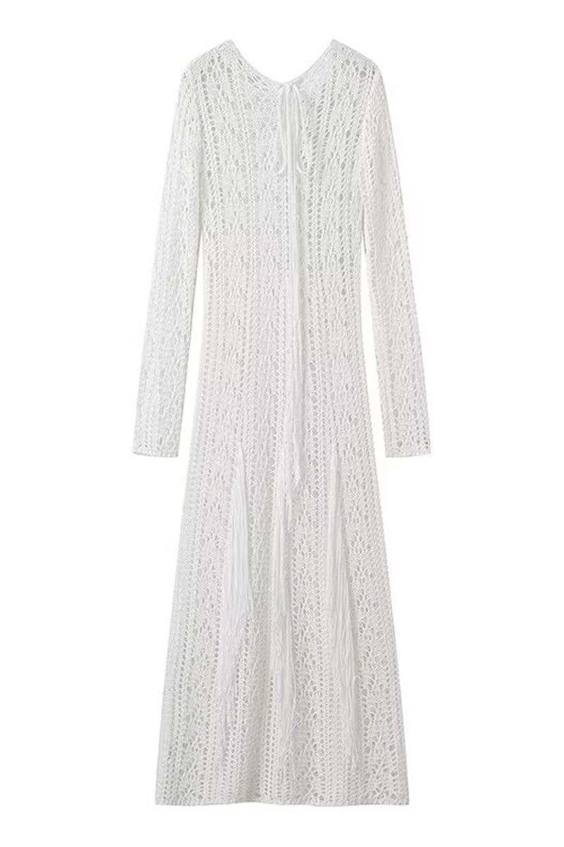 Olga® | Sexy solid color, hollow out, tassel, O-neck, one-tier skirt dresses