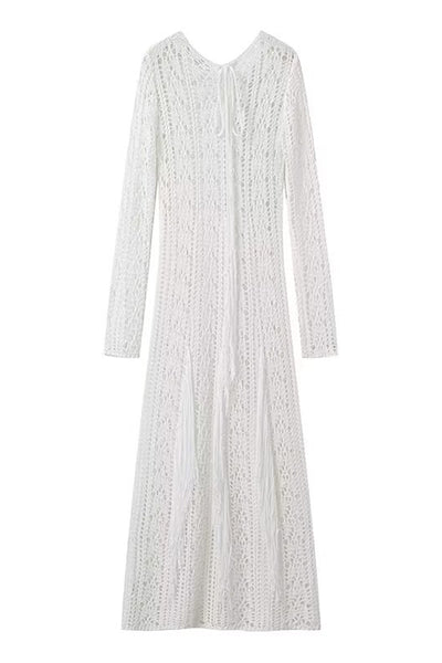 Olga® | Sexy solid color, hollow out, tassel, O-neck, one-tier skirt dresses