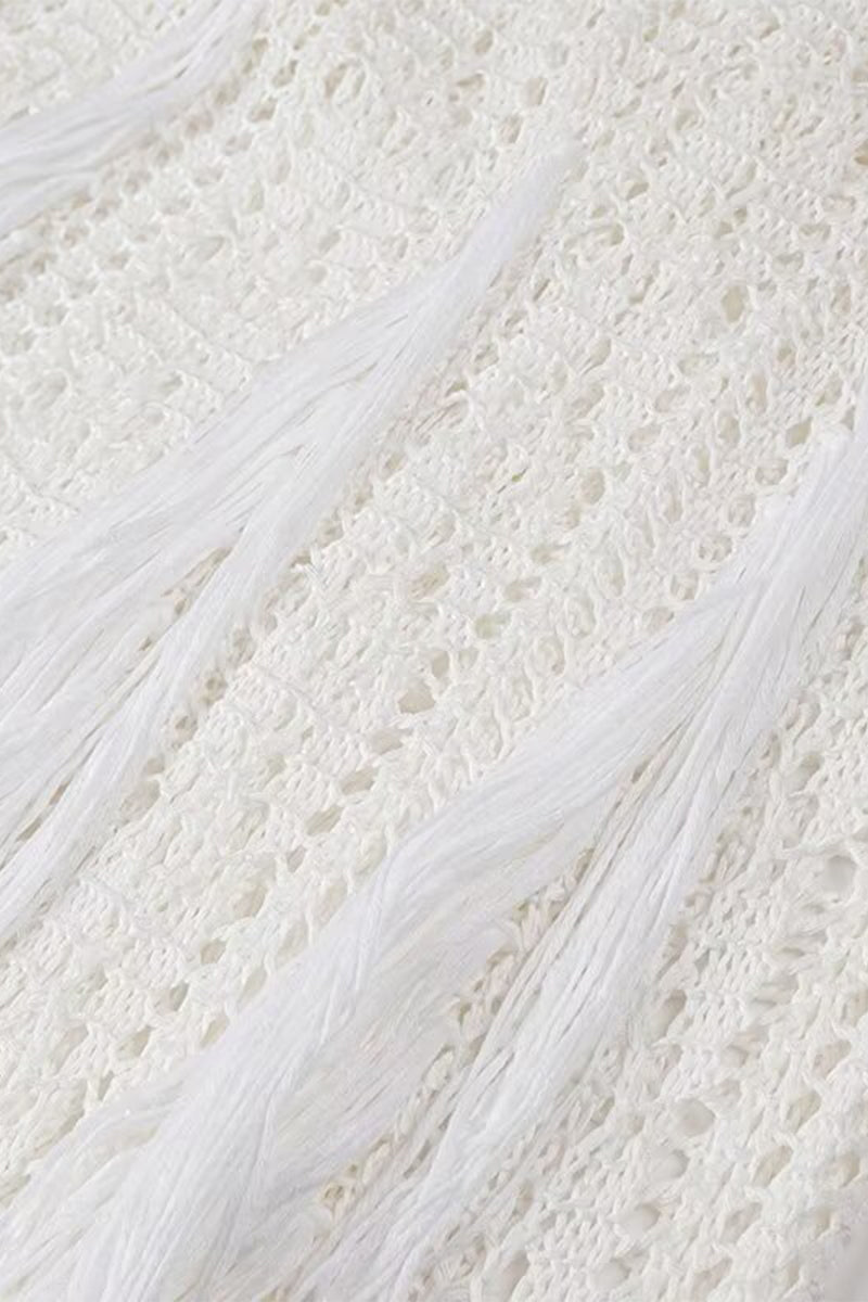 Olga® | Sexy solid color, hollow out, tassel, O-neck, one-tier skirt dresses