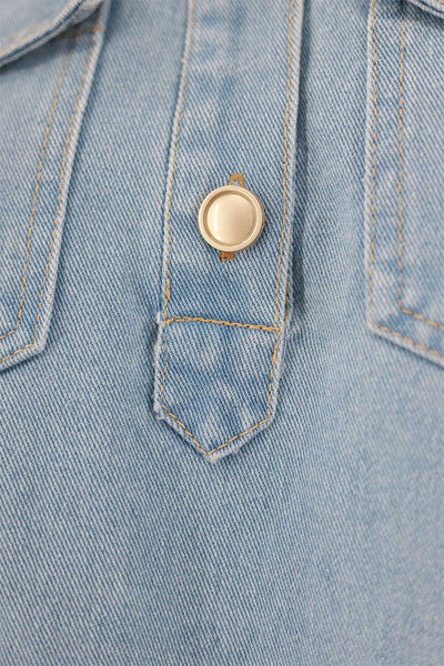 Cecilia® | Casual, daily, solid color buttons, turn-down collar, short sleeves, loose denim dresses