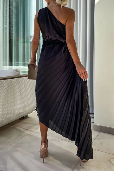 Deborah® | Sexy solid color ruffled slant collar dresses with appliqués