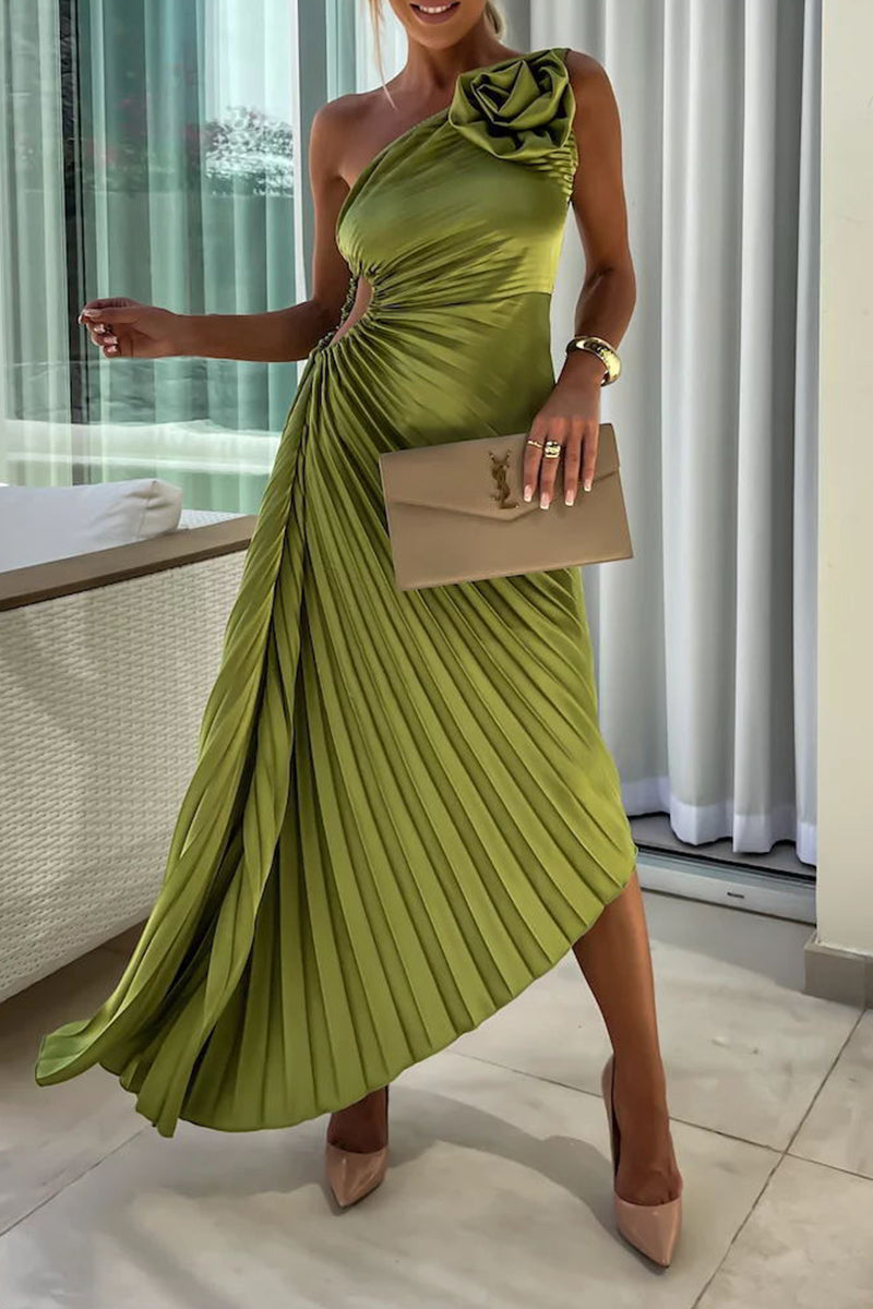 Deborah® | Sexy solid color ruffled slant collar dresses with appliqués