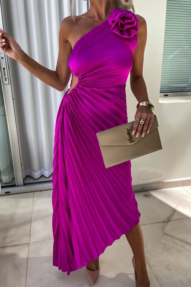 Deborah® | Sexy solid color ruffled slant collar dresses with appliqués