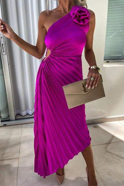 Deborah® | Sexy solid color ruffled slant collar dresses with appliqués