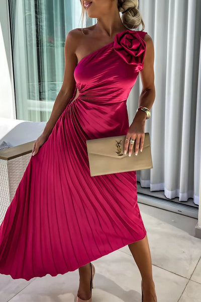 Deborah® | Sexy solid color ruffled slant collar dresses with appliqués