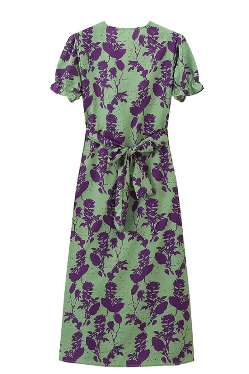 Oriana® | Sexy A-line dresses with floral print, lace-up and ruffled V-neck