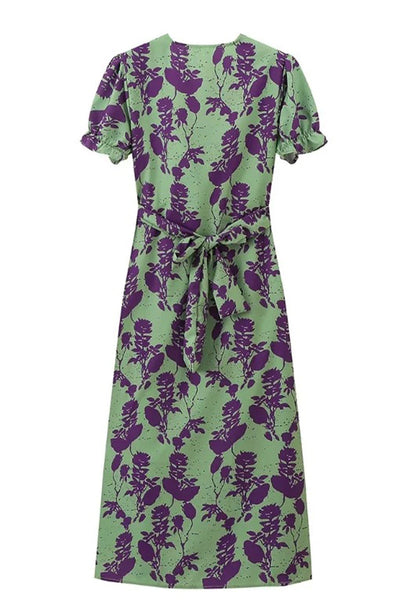 Oriana® | Sexy A-line dresses with floral print, lace-up and ruffled V-neck
