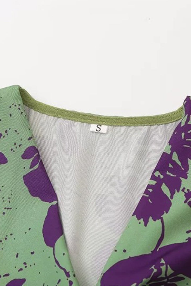 Oriana® | Sexy A-line dresses with floral print, lace-up and ruffled V-neck