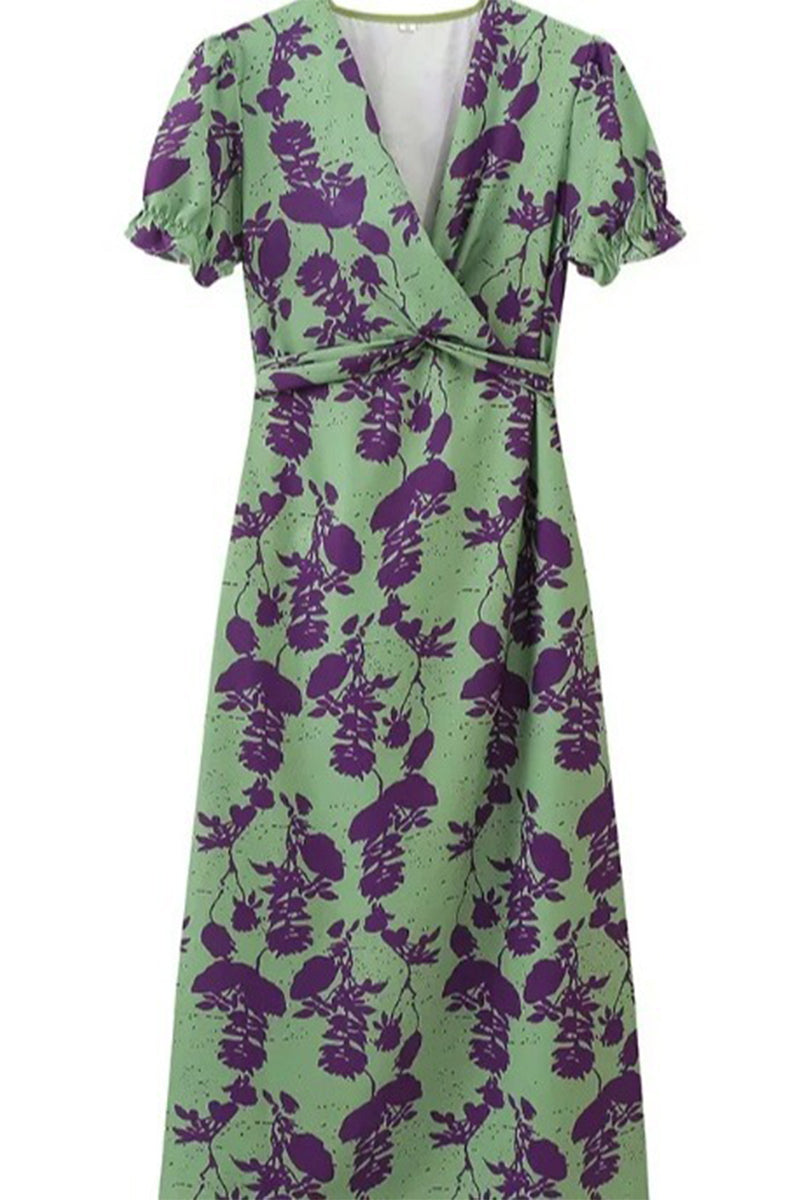 Oriana® | Sexy A-line dresses with floral print, lace-up and ruffled V-neck