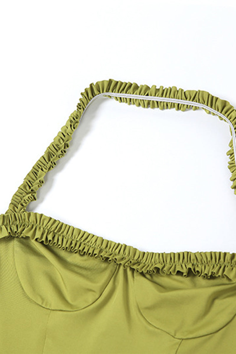 Hana® | Sexy solid color backless ruffles, irregular hem, halter neck, irregular dresses