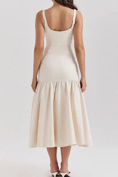 Gloria® | Sexy plain ruched scoop neck strappy dresses