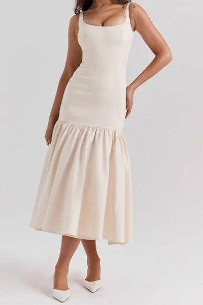 Gloria® | Sexy plain ruched scoop neck strappy dresses