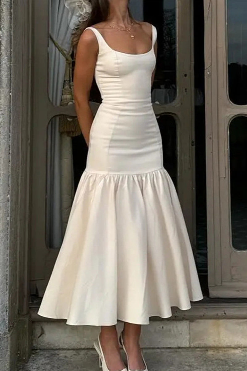 Gloria® | Sexy plain ruched scoop neck strappy dresses