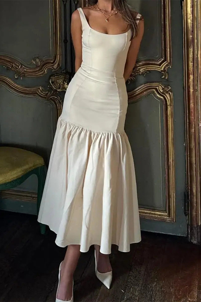 Gloria® | Sexy plain ruched scoop neck strappy dresses