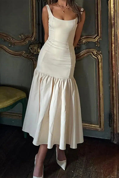 Gloria® | Sexy plain ruched scoop neck strappy dresses