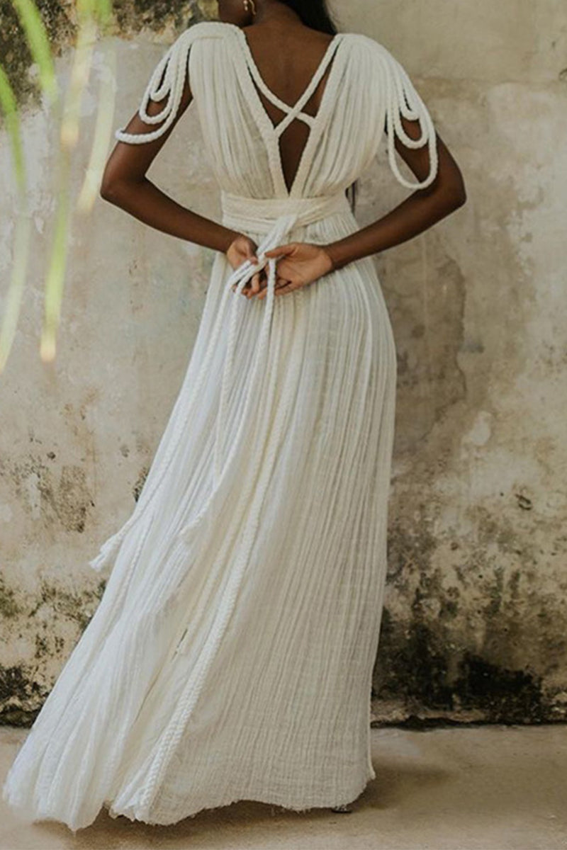 Florencia® | Sexy holiday beach dresses with solid color slit and strap design and V-neck