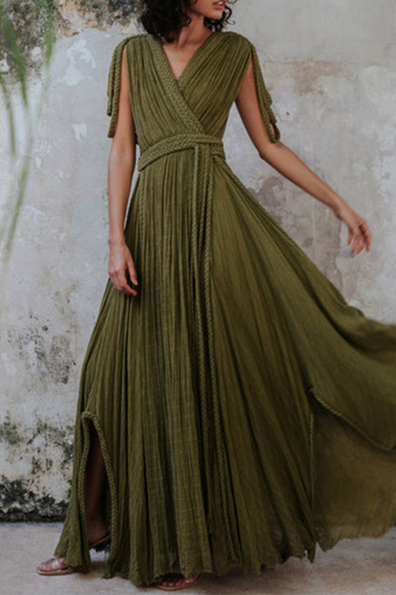 Florencia® | Sexy holiday beach dresses with solid color slit and strap design and V-neck