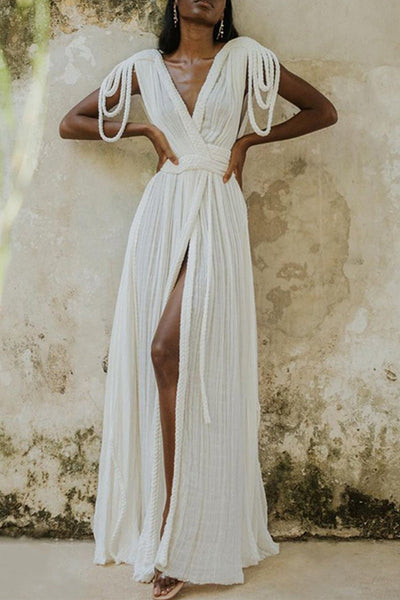 Florencia® | Sexy holiday beach dresses with solid color slit and strap design and V-neck