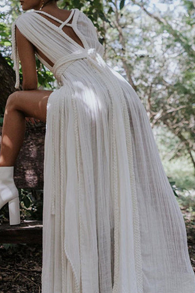 Florencia® | Sexy holiday beach dresses with solid color slit and strap design and V-neck