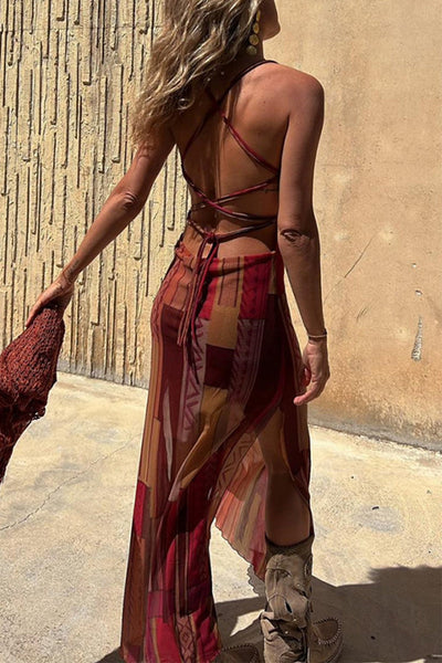 Valeria® | Sexy Sling Dresses Geometric Print Backless Slit Strap Design (3 Colors)