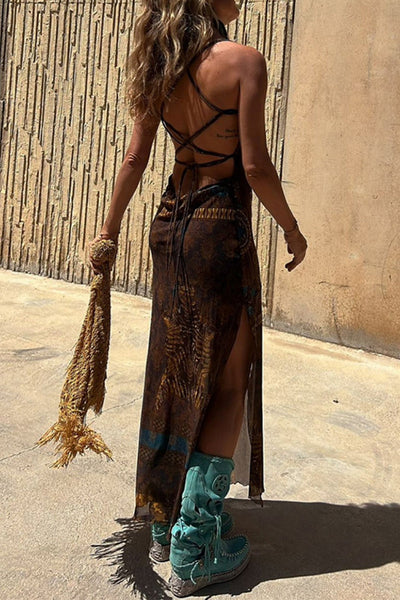 Valeria® | Sexy Sling Dresses Geometric Print Backless Slit Strap Design (3 Colors)