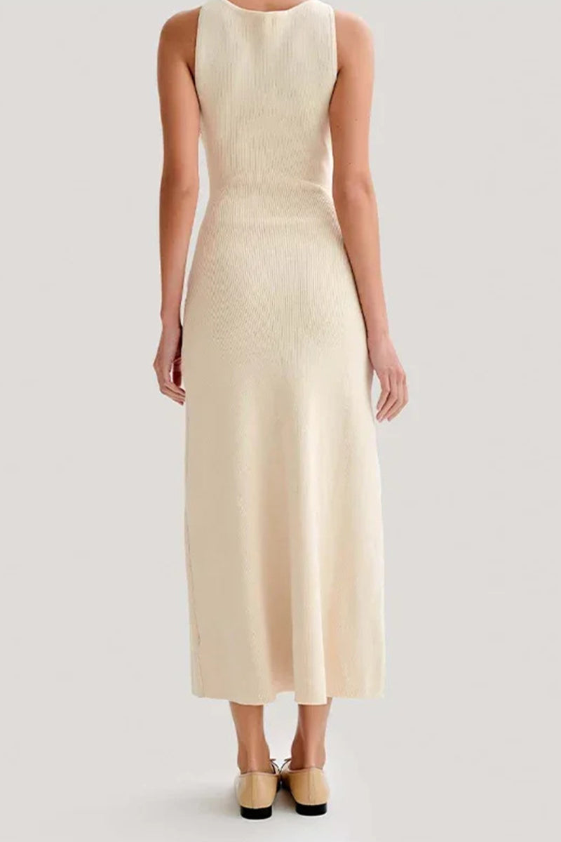 Lidia® | Casual daily solid color sleeveless dresses with buckle and O-neck