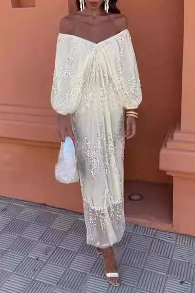 Eva® | Sexy celebrities solid color sequin dresses with V-neck and one-tier skirt