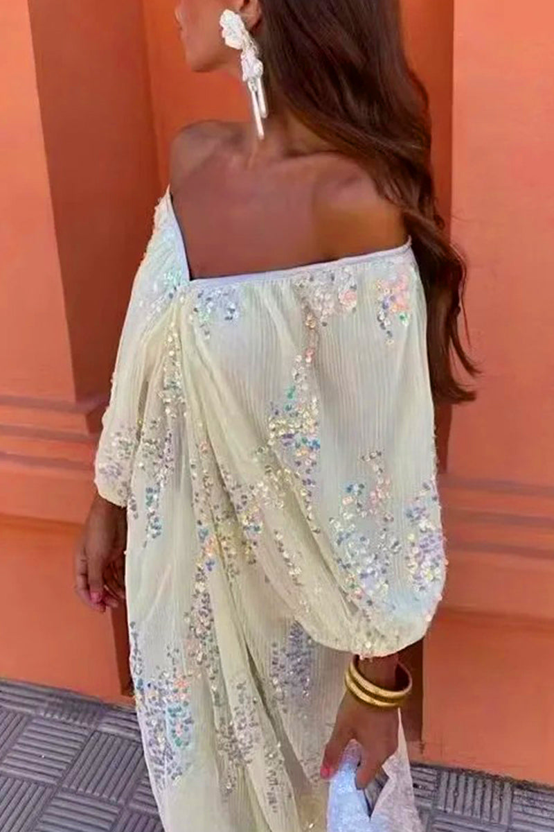 Eva® | Sexy celebrities solid color sequin dresses with V-neck and one-tier skirt