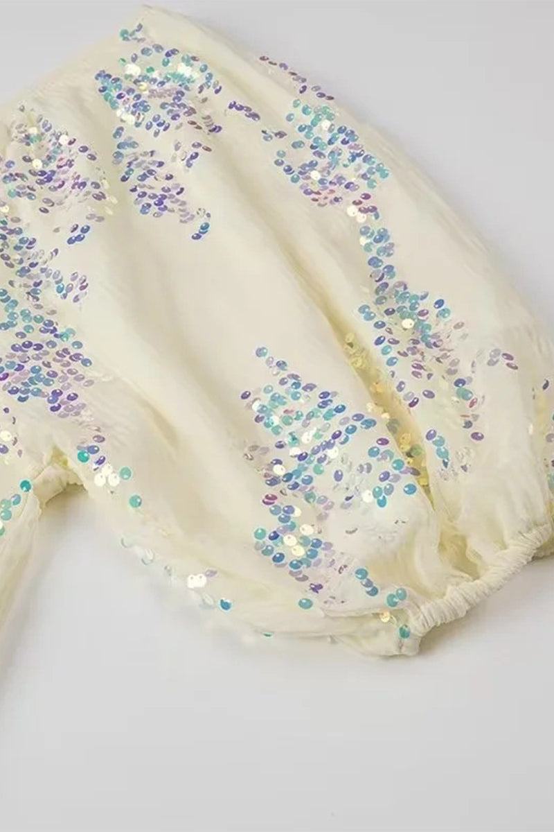 Eva® | Sexy celebrities solid color sequin dresses with V-neck and one-tier skirt