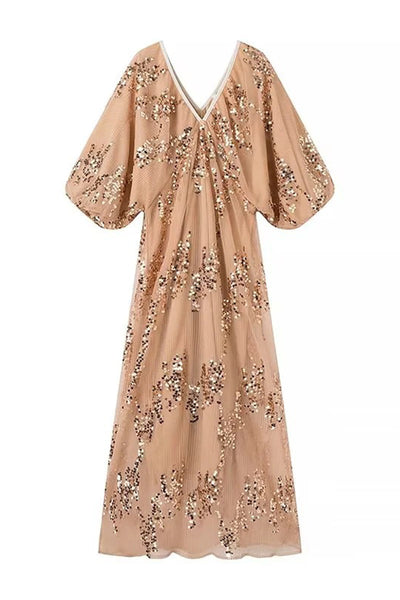Eva® | Sexy celebrities solid color sequin dresses with V-neck and one-tier skirt