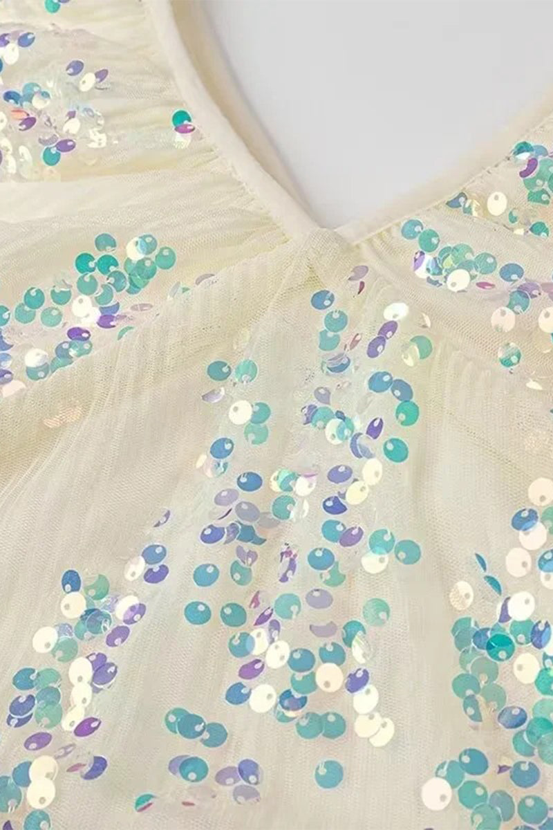 Eva® | Sexy celebrities solid color sequin dresses with V-neck and one-tier skirt