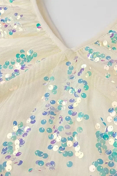 Eva® | Sexy celebrities solid color sequin dresses with V-neck and one-tier skirt