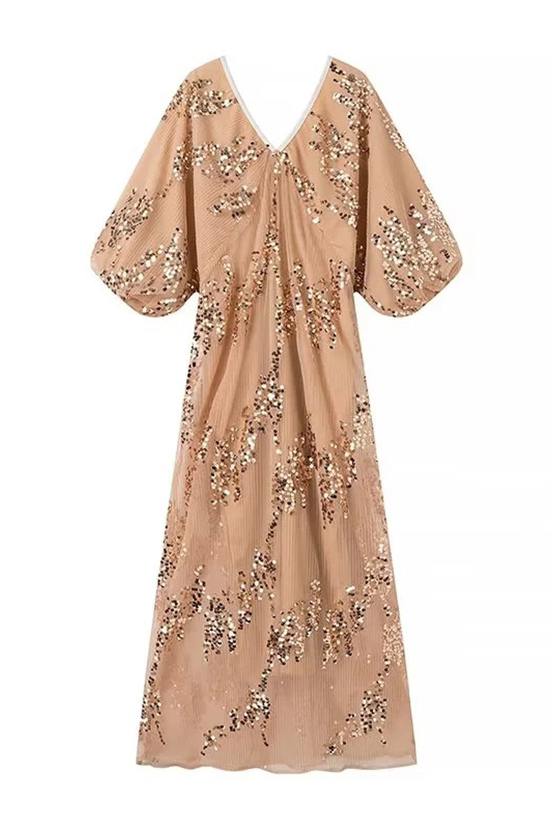 Eva® | Sexy celebrities solid color sequin dresses with V-neck and one-tier skirt