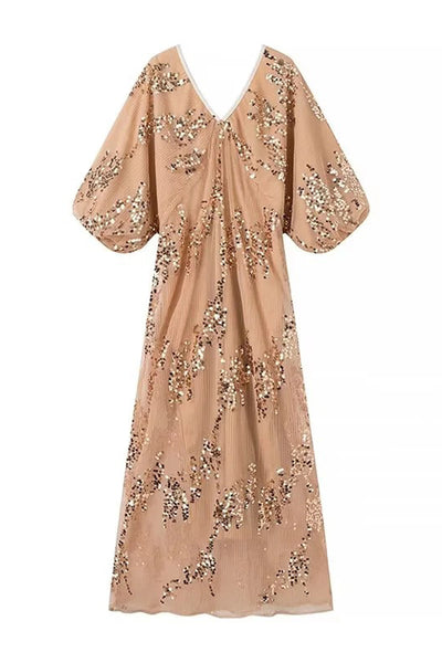 Eva® | Sexy celebrities solid color sequin dresses with V-neck and one-tier skirt
