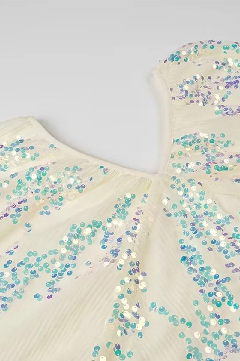 Eva® | Sexy celebrities solid color sequin dresses with V-neck and one-tier skirt