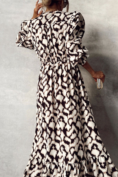Yolanda® | Casual street dresses with geometric print, ruffles, slit, V-neck and A-line