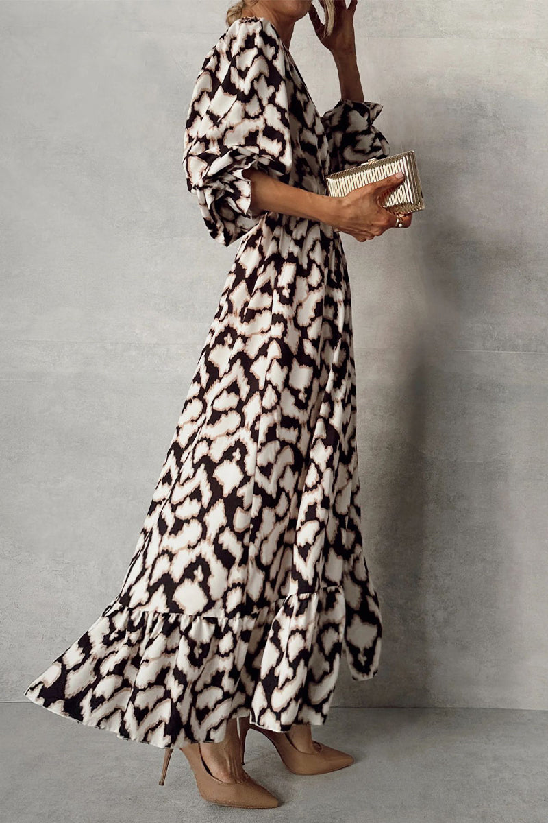 Yolanda® | Casual street dresses with geometric print, ruffles, slit, V-neck and A-line