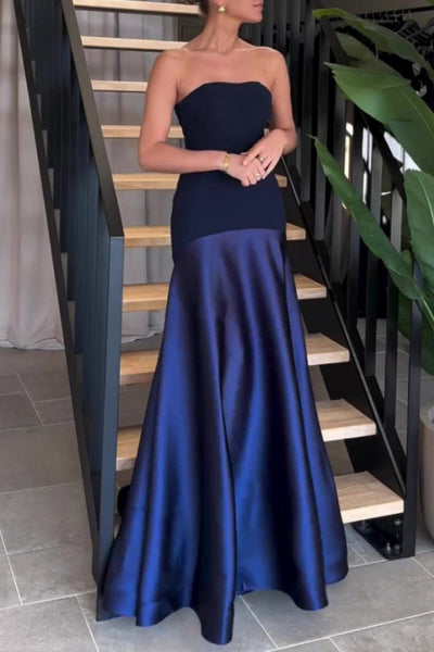 Gabriela® | Sexy formal backless contrast strapless long patchwork dresses