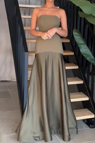 Gabriela® | Sexy formal backless contrast strapless long patchwork dresses