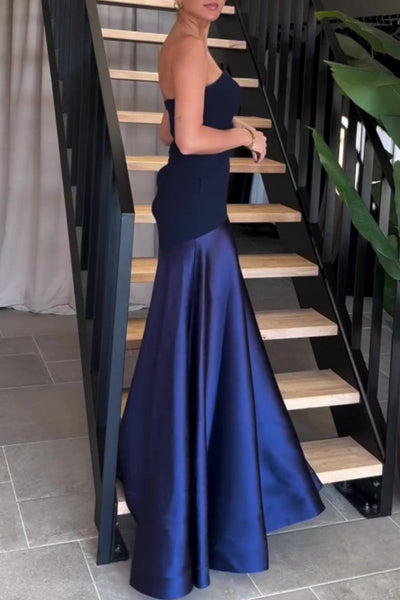 Gabriela® | Sexy formal backless contrast strapless long patchwork dresses