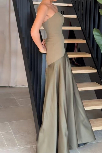 Gabriela® | Sexy formal backless contrast strapless long patchwork dresses
