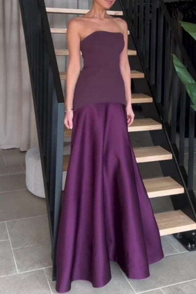 Gabriela® | Sexy formal backless contrast strapless long patchwork dresses
