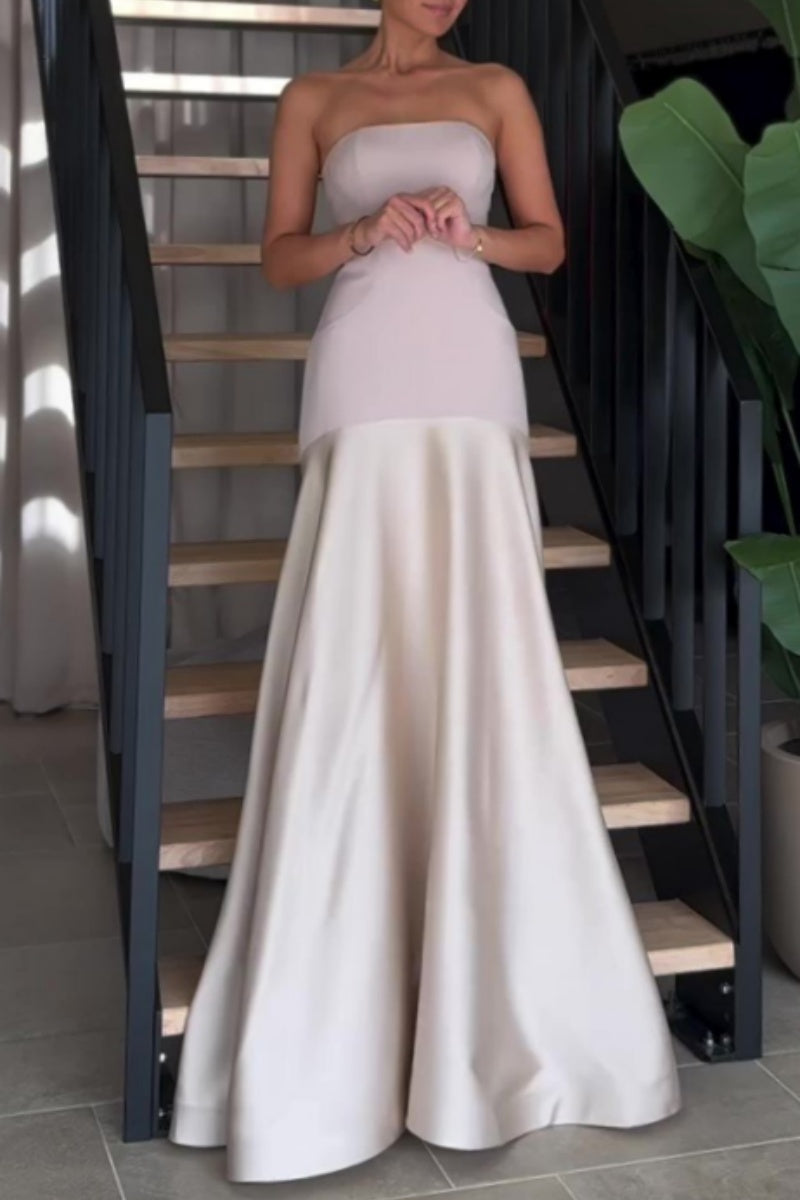 Gabriela® | Sexy formal backless contrast strapless long patchwork dresses