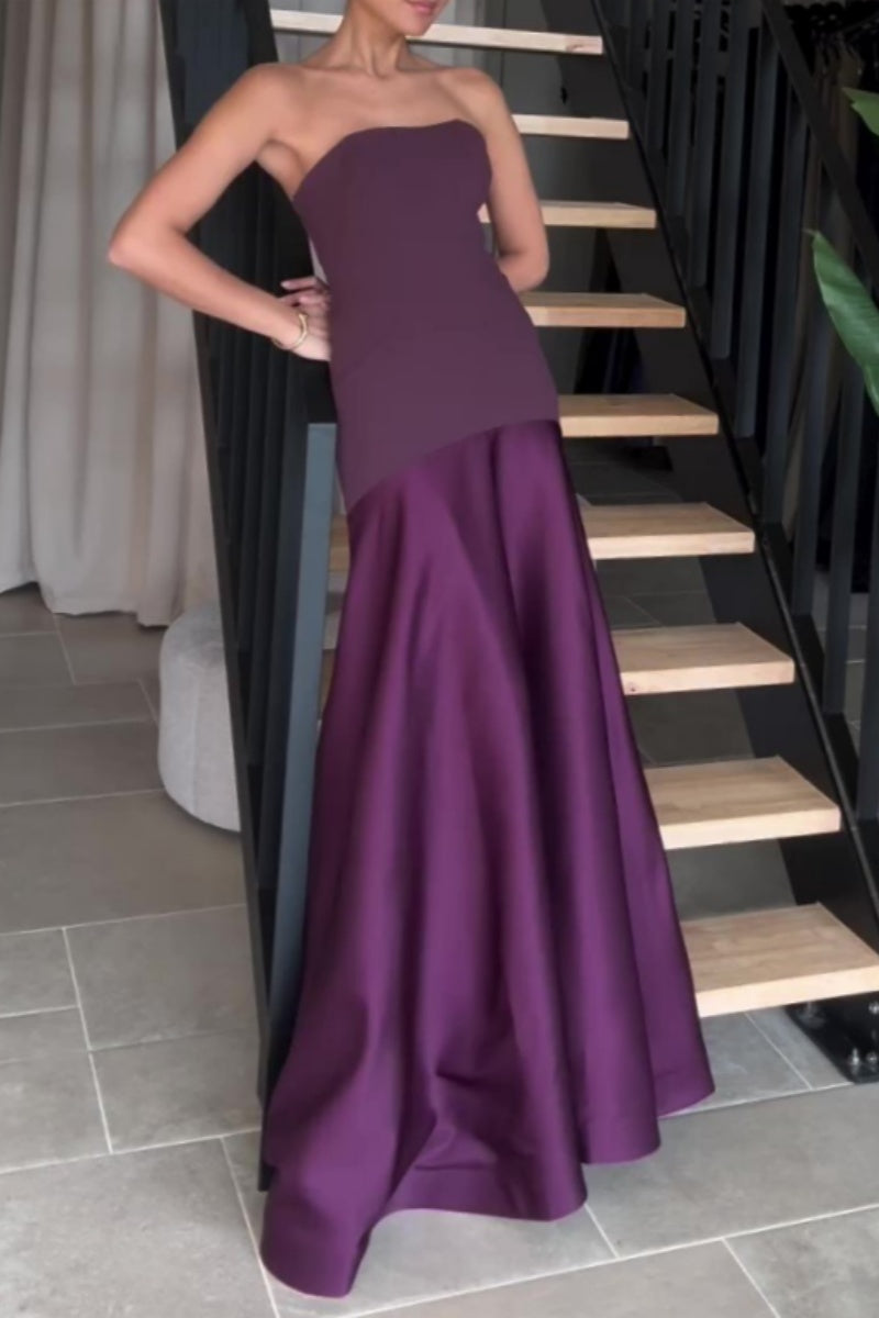 Gabriela® | Sexy formal backless contrast strapless long patchwork dresses